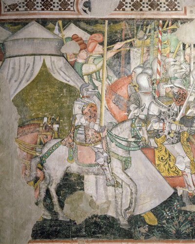 Hæren til hest, detalj av en kampscene (fresco) av Italian School