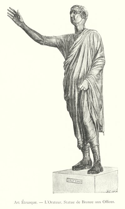 Etruskisk kunst, Oratoren, Bronsestatue ved Uffizi (gravering) av Italian School