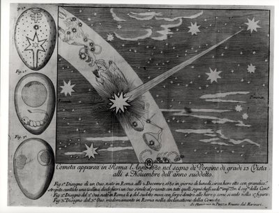 Astrologisk diagram av kometen som dukket opp i Roma under Jomfruen og forble synlig til november 1680 av Italian School