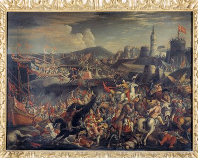Angrep av saracenerne på øya Malta, forsvart av Knights Hospitaller i 1565 av Italian School