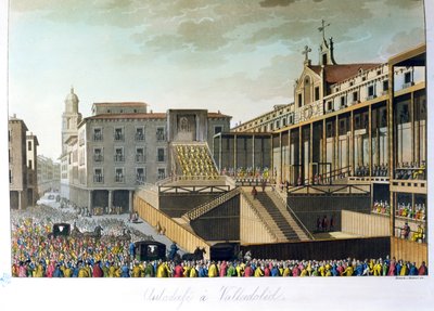 Auto da Fe i Valladolid, fra Le Costume Ancien et Moderne av Jules Ferrario, gravert av Bramati og Raineri, utgitt i Milano, ca. 1820 av Italian School