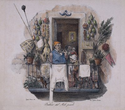 Balkong ved den lille bryggen i Napoli, Italia, 1800-tallet (litografi) av Italian School