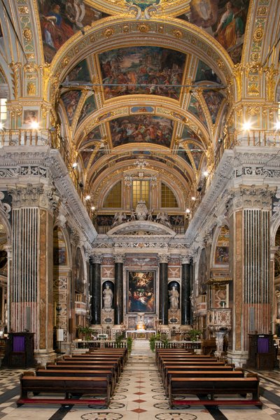Barokkkunst: Innvendig utsikt over Jesuittkirken til Jesu hellige navn (chiesa del Gesu) i Roma av Italian School