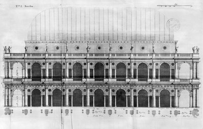 Basilica Palladiana at Vicenza, designet av Andrea Palladio (1508-80) (e, gravering) av Italian School