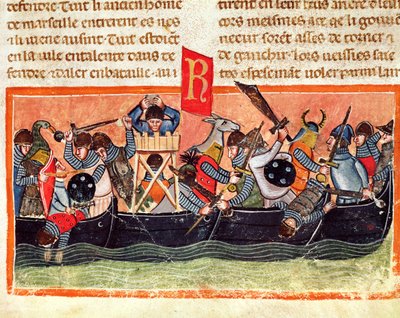 Kamp mellom romere og gallere, fra Le Vite di Dodici Cesari av Gaius Suetonius Tranquillus (ca. 75-150) av Italian School