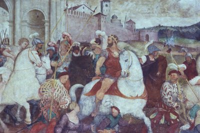 Kampscene utenfor bymuren, ca. 1460-tallet (fresco) av Italian School