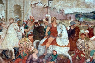 Kampscene utenfor bymuren, ca. 1460-tallet (fresco) av Italian School
