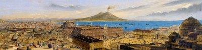 Fugleperspektiv av det kongelige palasset og Piazza Plebiscito i Napoli, Italia av Italian School