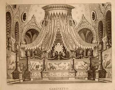 Skap, scenografi for akt 1 av 'Ricciardo og Zoraide' av Gioachino Rossini (litho) av Italian School