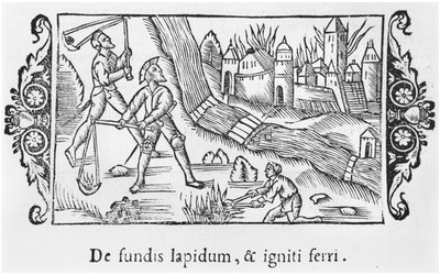 Fangst av en by ved brann, illustrasjon fra History of the Northern Nations av Olaus Magnus (1490-1558), publisert i Roma, 1555 av Italian School