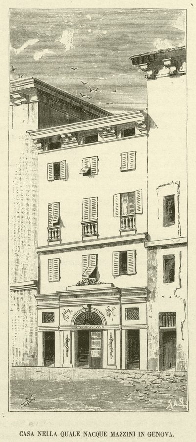 Hus der Mazzini ble født i Genova (gravering) av Italian School