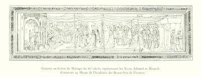 Cassone eller ekteskapskrin fra 1400-tallet, som representerer Adimari- og Ricasoli-bryllupene, bevart på Museum of the Academy of Fine Arts i Firenze (gravering) av Italian School