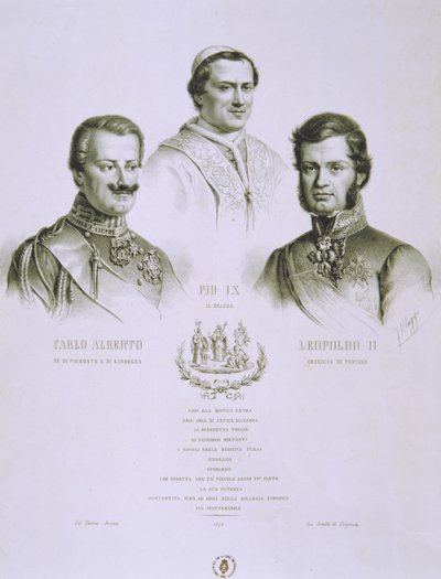 Charles Albert, Pius IX og Leopold II, 1848 av Italian School