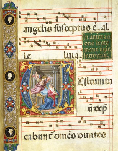 Korminiatyr med bebudelsen (pigment på vellum) av Italian School