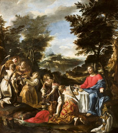 Kristus tjent av engler, ca. 1650-1700 av Italian School