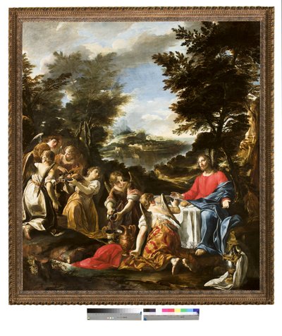 Kristus tjent av engler, ca. 1650-1700 av Italian School