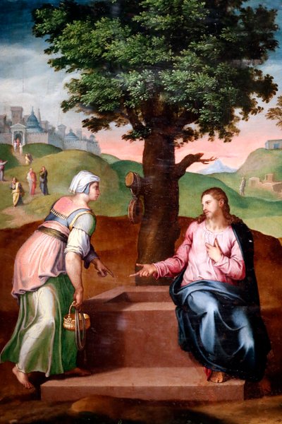 Kristus og den samaritanske kvinnen ved brønnen. Andre halvdel av 1500-tallet. Anonym. Genova. Italia. av Italian School