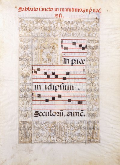 Kristus ved helvetes porter bærer oppstandelsens banner og strekker seg inn for å redde sjeler, Adam og Eva bak, ca. 1550 av Italian School