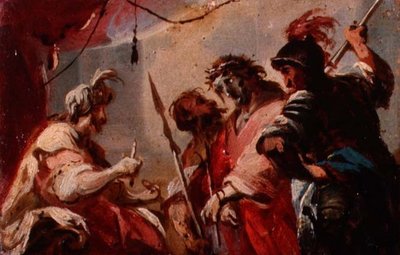 Kristus før Pilatus, ca. 1700 (olje på kort) av Italian School