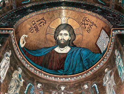 Kristus pantokrator eller Kristus i ære, dekorerer apsis til katedralen i Monreale, Sicilia, Italia av Italian School