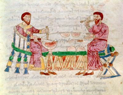 Codex 132 Livre 22 Kap.1 Måltidet, fra De Universo av Rabanus Maurus (ca. 780-856) 1023 av Italian School