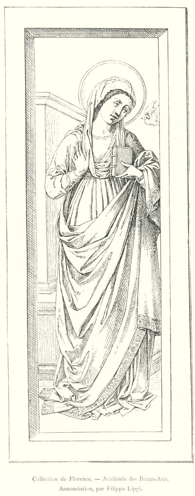 Collection of Florence, Academy of Fine Arts, Annunciation, av Filippo Lippi (gravering) av Italian School