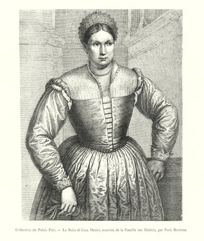 Collection du Palais Pitti, La Balia di Casa Medici, nourrice de la Famille des Medici, par Paris Bordone (gravering) av Italian School
