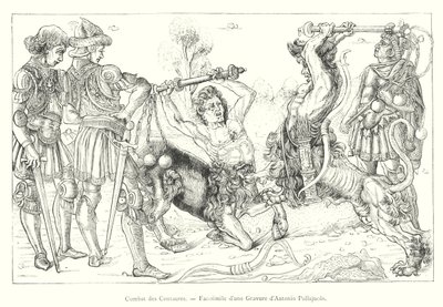 Fight of the Centaurs, faksimile av en gravering av Antonio Pollajuolo (gravering) av Italian School
