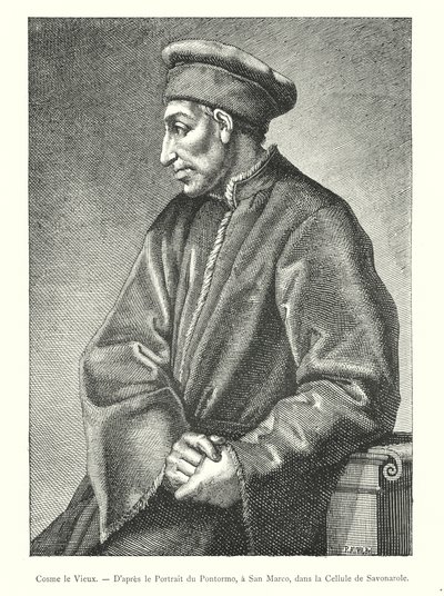 Cosmo den eldste, etter portrettet av Pontormo, ved San Marco, i cellen til Savonarola (gravering) av Italian School