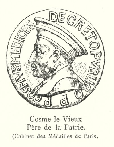Cosimo den eldre, fedrelandets far, Paris Medaljeskap (gravering) av Italian School