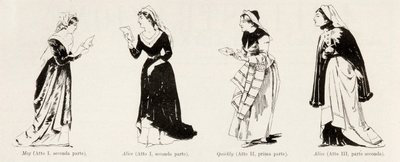 Kostymer fra operaen Falstaff av Verdi, fra LIllustrazione Italiana, XX, N. 8, 19. februar 1893 av Italian School