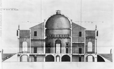 Tverrsnitt av Villa Rotonda nær Vicenza, designet av Andrea Palladio (1508-80) av Italian School