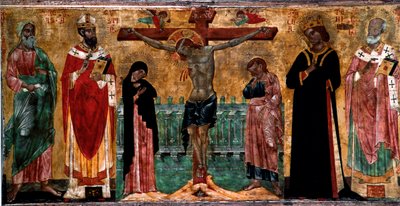 Korsfestelse og helgener Tremaleri av anonym kunstner fra Veneto bysantinsk skole. Dim. 61x113 cm Venezia, Museo Correr, n. 381 av Italian School