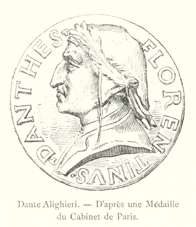 Dante Alighieri, etter en medalje fra kabinettet i Paris (gravering) av Italian School