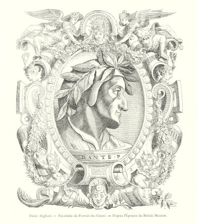 Dante Alighieri, faksimile av portrettet av Giunti, fra British Museum Proof (gravering) av Italian School
