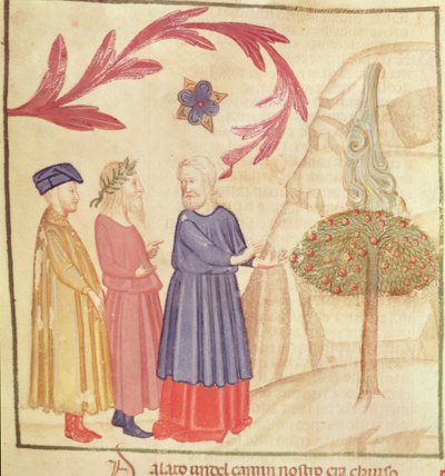 Dante og Virgil (70–19 f.Kr.) i det terrestriske paradis, fra The Divine Comedy av Dante Alighieri (1265–1321) av Italian School