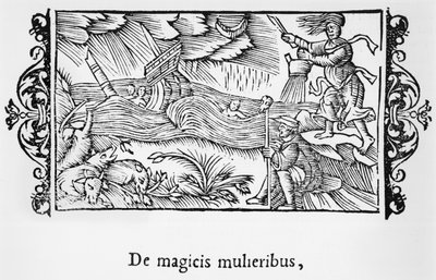 Om de magiske kvinnene, illustrasjon fra History of the Northern Nations av Olaus Magnus (1490-1558), utgitt i Roma, 1555 av Italian School