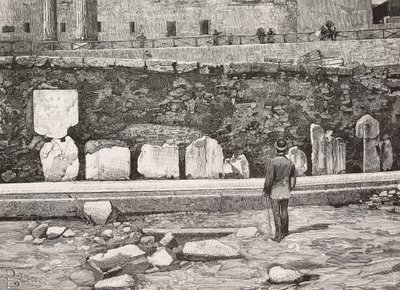 Dekorativ halvsykkel i Forum Romanum, Roma, Italia, gravering fra tegning av Dante Paolocci, fra L