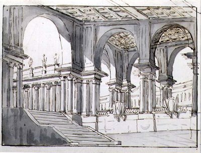 Design for et nyklassisk scenesett av Italian School