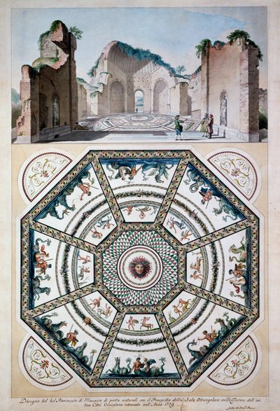 Design for et åttekantet mosaikkgulv, 1779 (penn og blekk og wc på papir) av Italian School