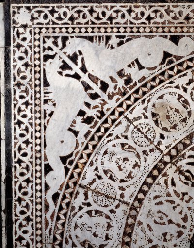 Detalj fra det originale marmorgulvet 1000-1200-tallet av Italian School