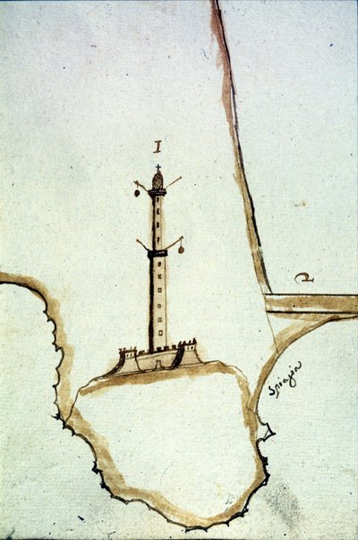 Detalj av et håndskrevet topografisk kart fra 1600-tallet som viser posisjonen til Genova-lykten. av Italian School