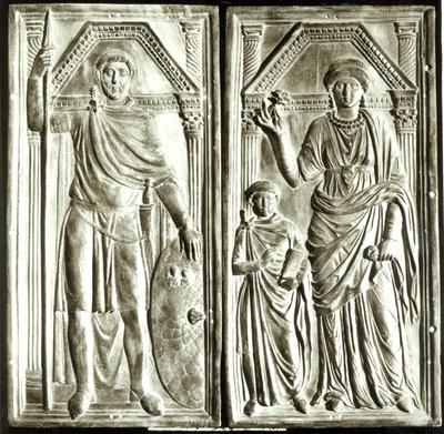 Diptyk som viser Stilicho (ca. 365-408), Serena og Eucharius av Italian School