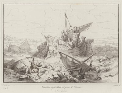 Hunnernes nederlag ved havnen i Albiola, 903 (gravering) av Italian School