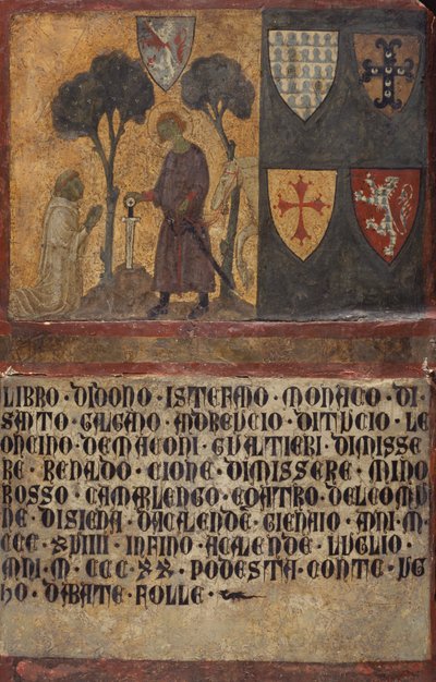 Don Stefano, munk av San Galgano, kneler foran St. Galgano av Italian School