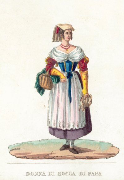 Donna Di Rocca Di Papa (farget gravering) av Italian School