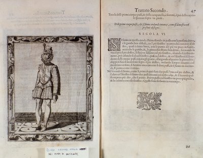Dobbeltside av Le Gratie dAmore (Le Grazie dAmore) av den italienske danseren Cesare Negri kalt Il Trombone (1536-1604), traktat om dans av Italian School