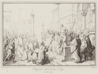 Valg av den første dogen, 697 (gravering) av Italian School