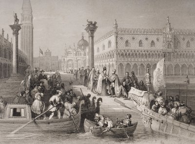 Ombordstigning av Doge, Venezia, gravert av Challis av Italian School