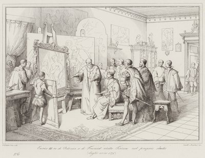 Henrik III, konge av Polen og Frankrike, besøker Titian i studioet hans av Italian School